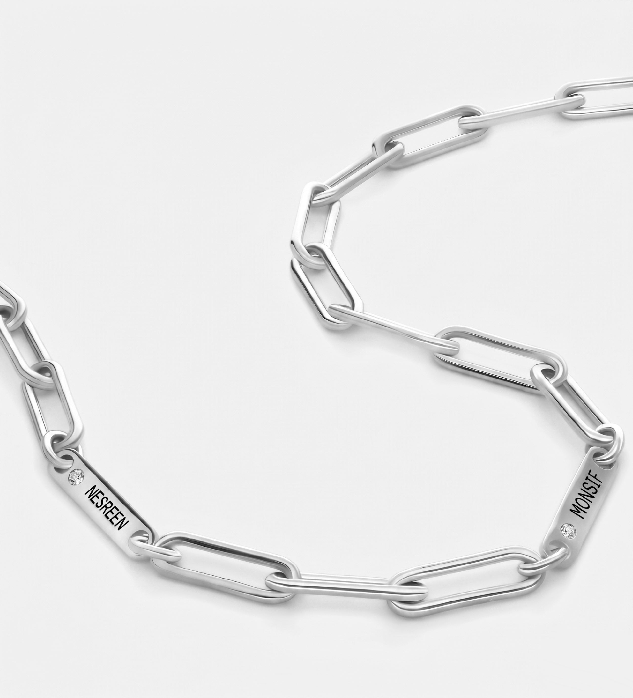 Paperclip Chain Name Necklace With Lab Diamond in Rhodium Plating on 925 Silver - Ash & Harry