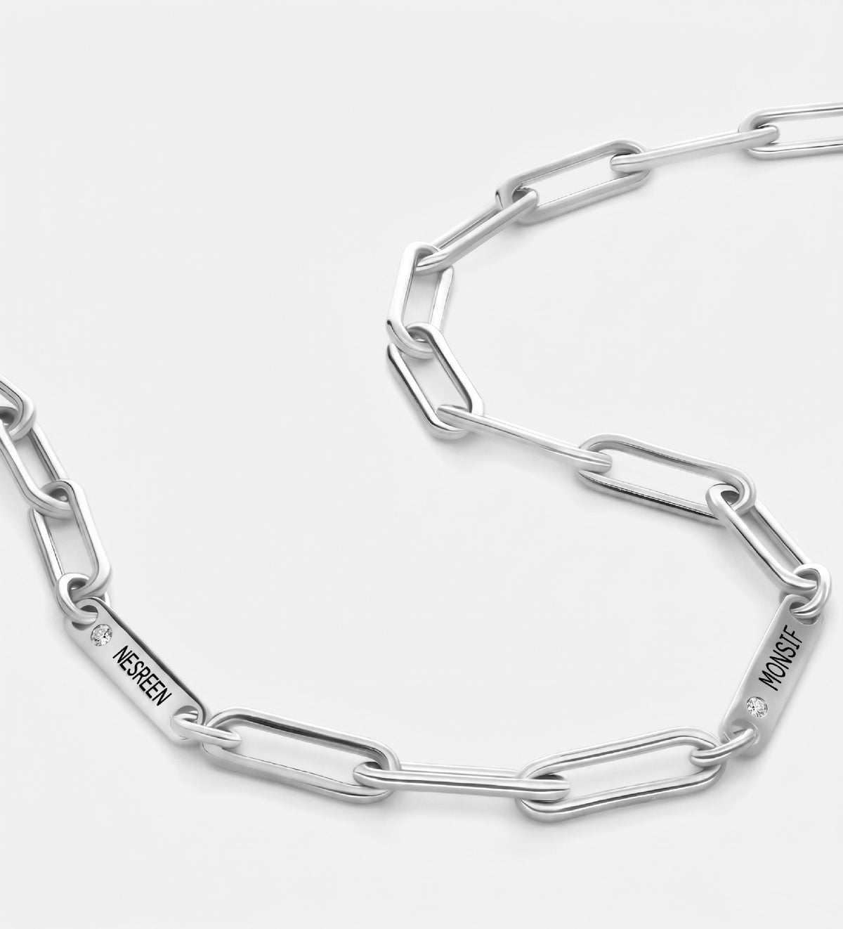 Paperclip Chain Name Necklace With Lab Diamond in Rhodium Plating on 925 Silver - Ash & Harry