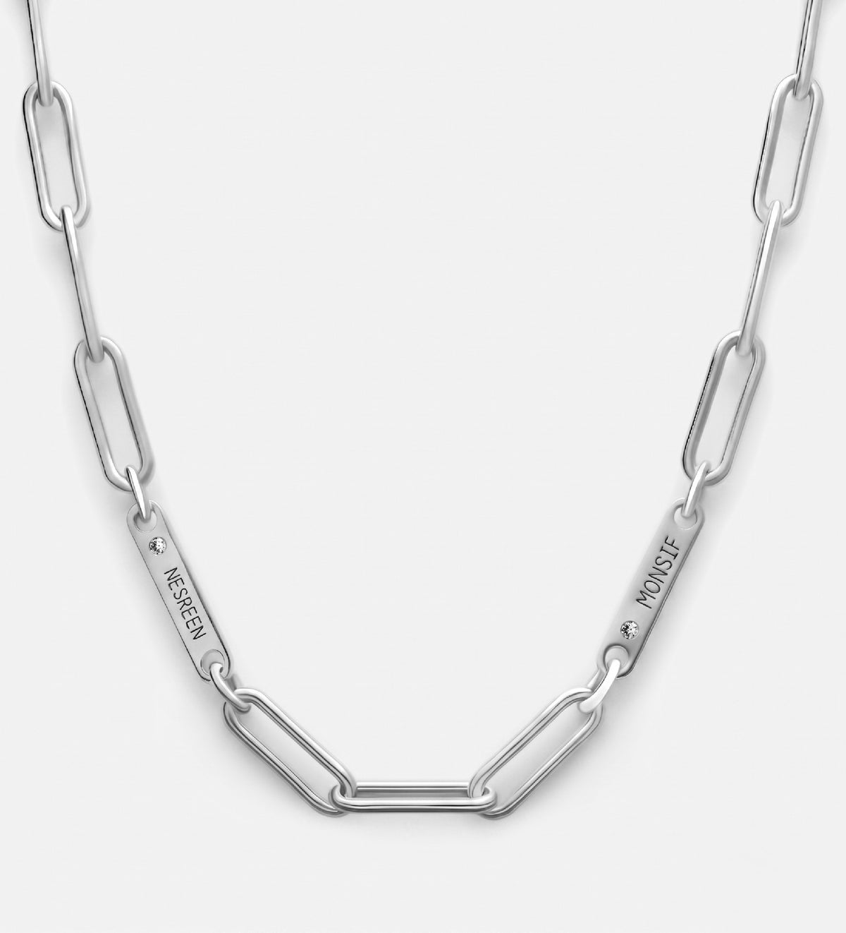 Paperclip Chain Name Necklace With Lab Diamond in Rhodium Plating on 925 Silver - Ash & Harry