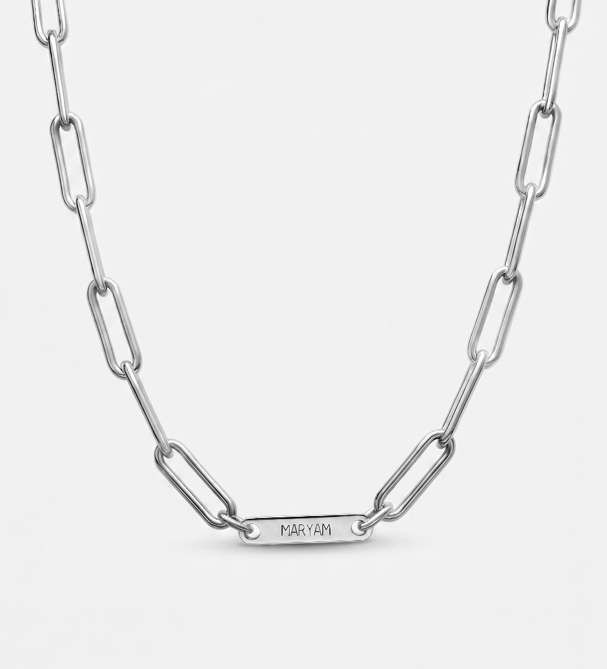 Paperclip Chain Name Necklace in Rhodium Plating on 925 Silver - Ash & Harry