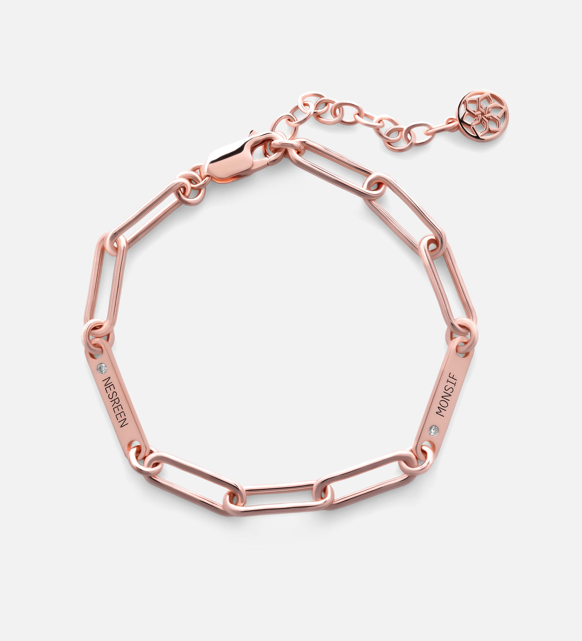 Paperclip Chain Name Bracelet With Lab Diamond in 18K Rose Gold Plating on 925 Silver - Ash & Harry