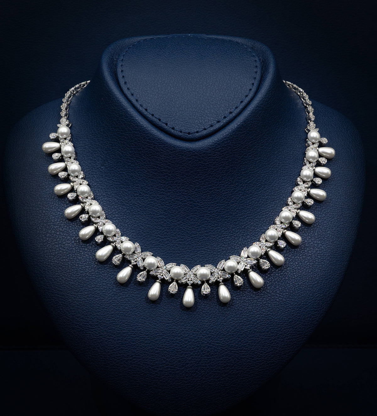 Parisa Pure White Pearl Luxury Bridal Full Set in High Quality Simulated Diamonds Rhodium Plated - Ash & Harry