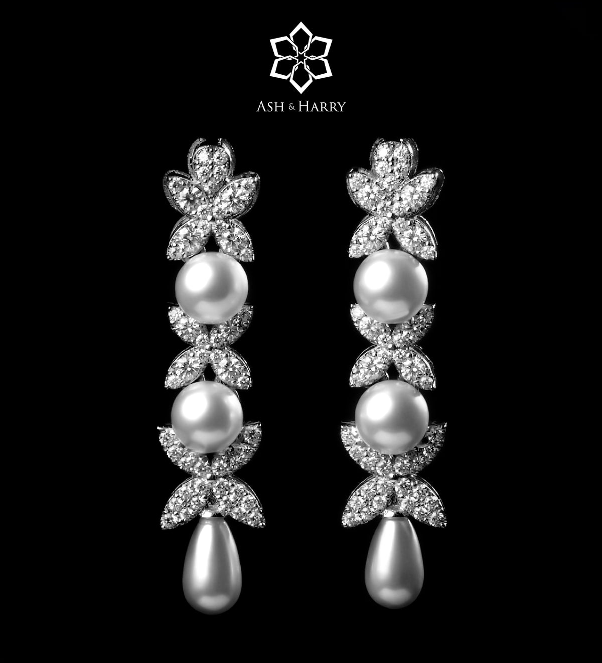 Parisa Pure White Pearl Luxury Bridal Full Set in High Quality Simulated Diamonds Rhodium Plated - Ash & Harry