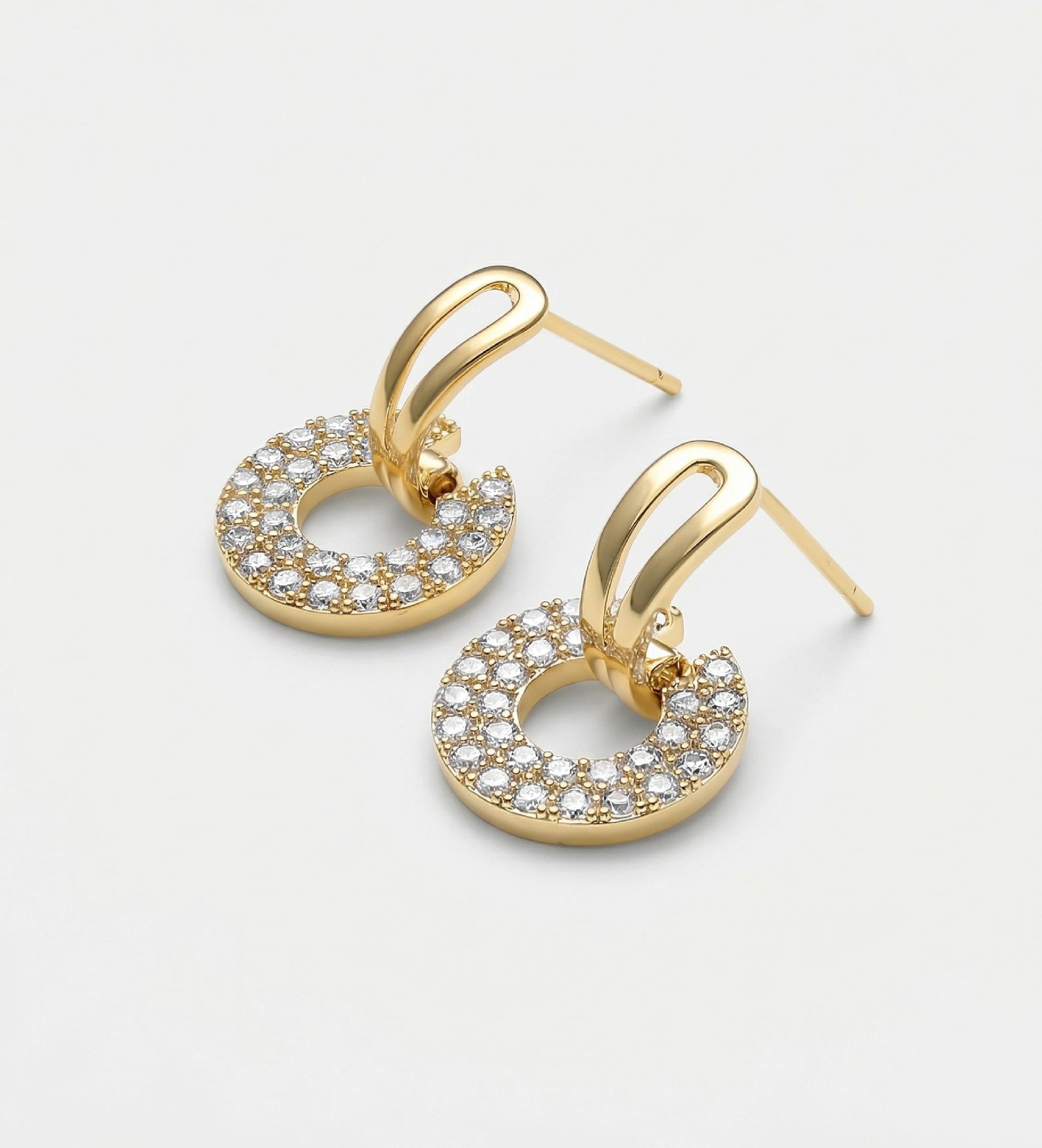 Pavé Halo Drop Earrings in God With High Quality Simulated Diamonds - Ash & Harry