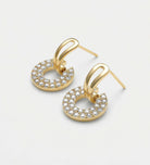 Pavé Halo Drop Earrings in God With High Quality Simulated Diamonds - Ash & Harry