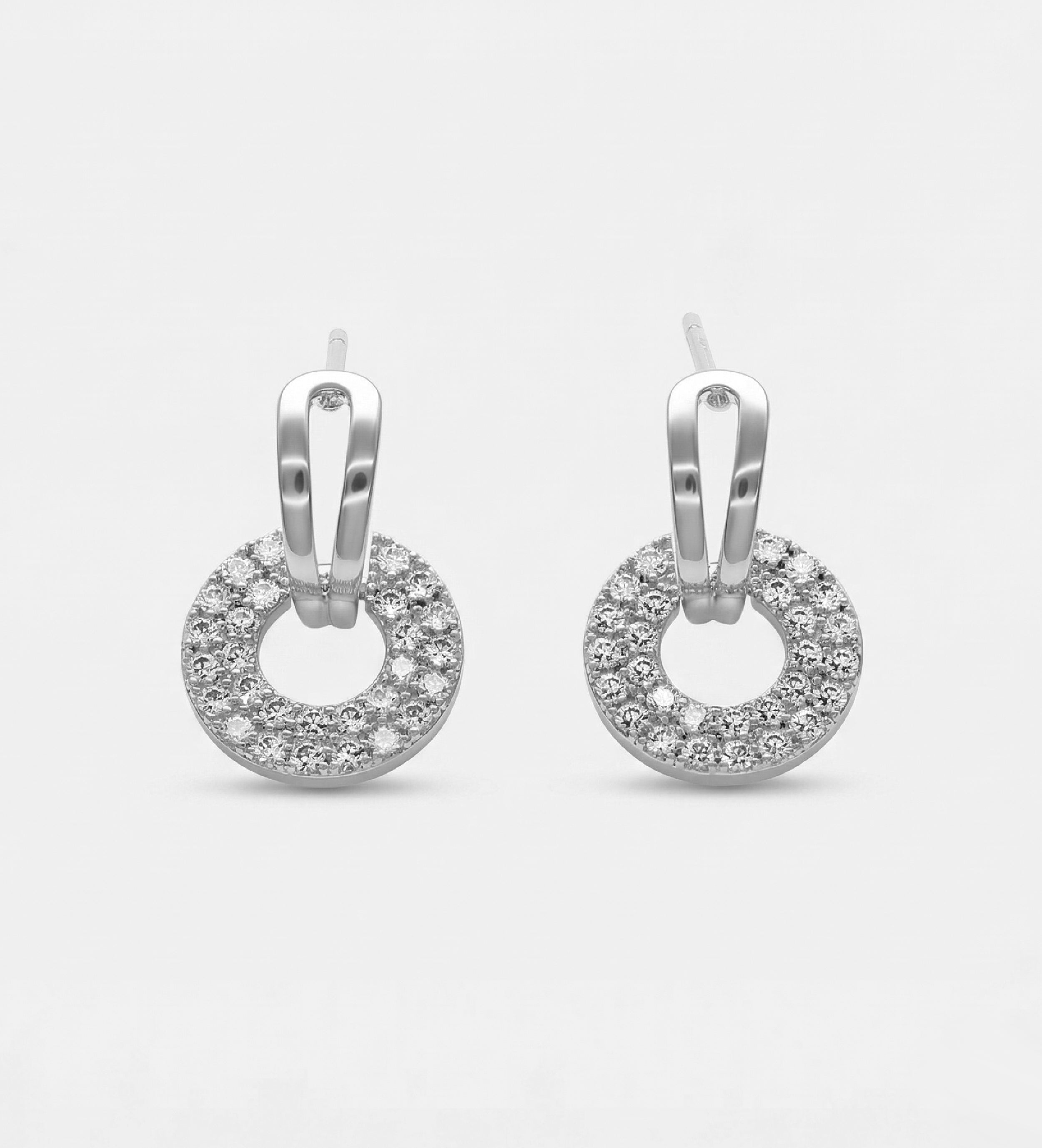 Pavé Halo Drop Earrings in Silver With High Quality Simulated Diamonds - Ash & Harry