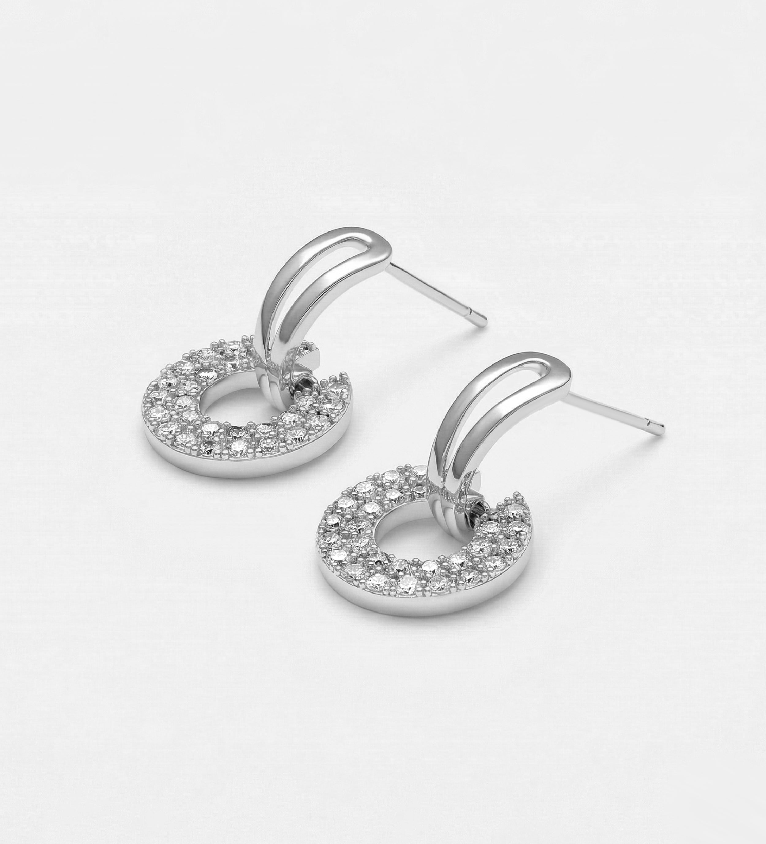 Pavé Halo Drop Earrings in Silver With High Quality Simulated Diamonds - Ash & Harry