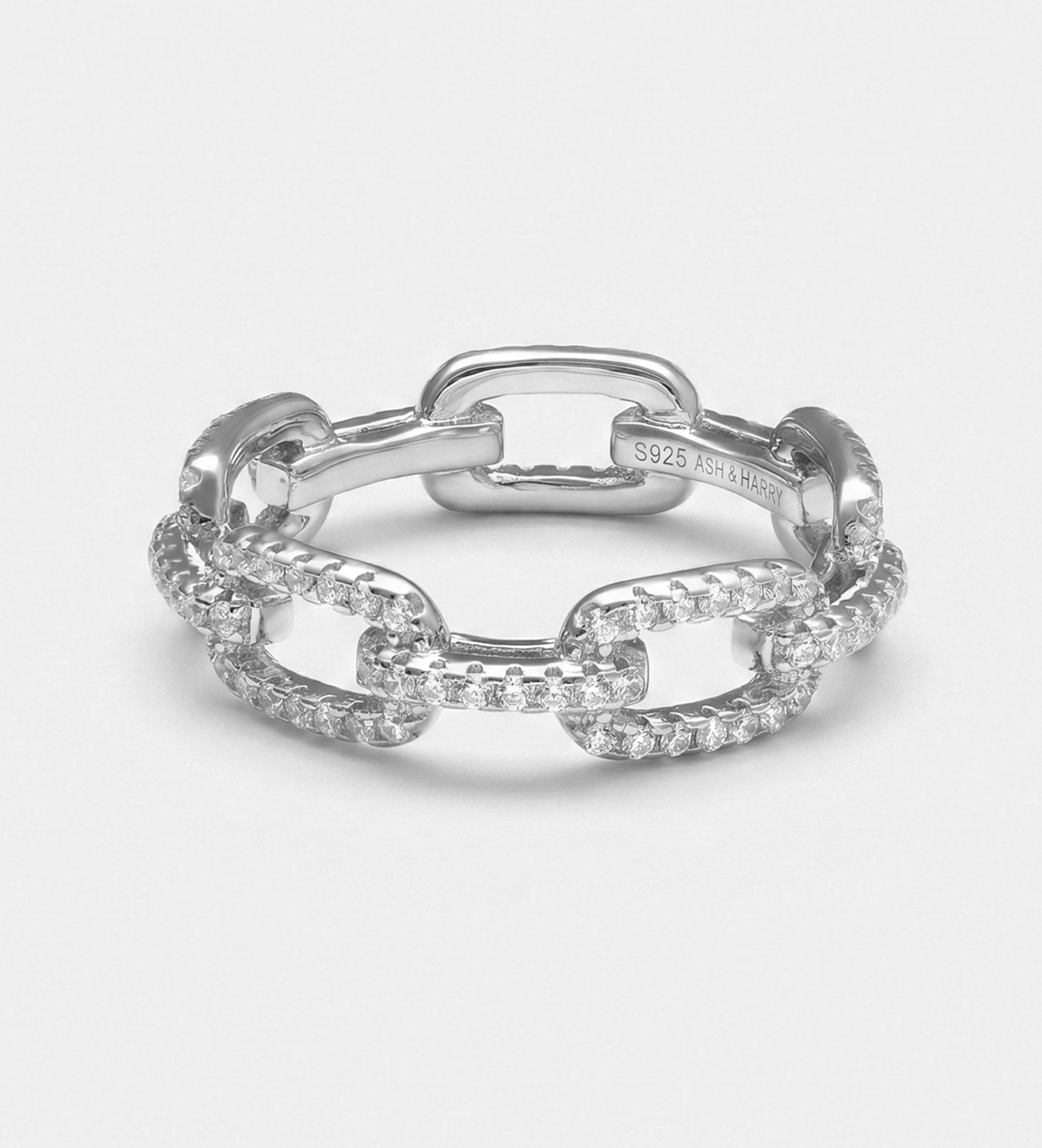 Pavé Link Ring in 925 Silver with High Quality Simulated Diamonds - Ash & Harry