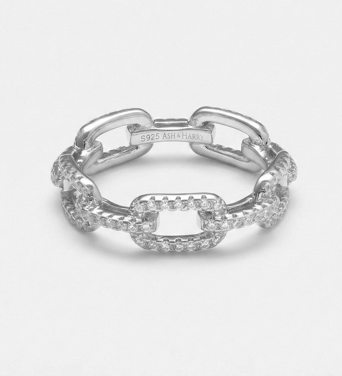 Pavé Link Ring in 925 Silver with High Quality Simulated Diamonds - Ash & Harry