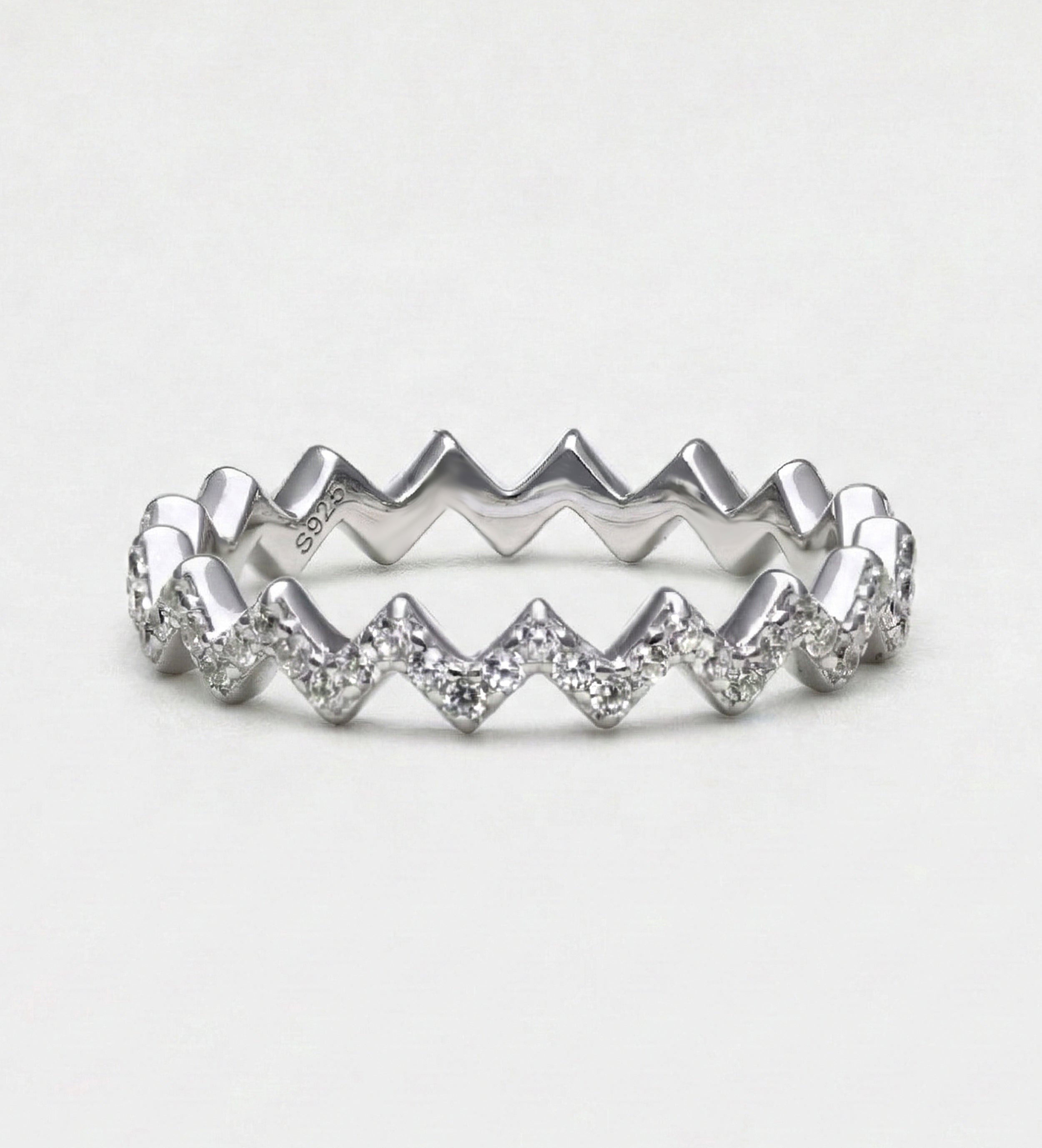 Pave Zig Ring in 925 Silver with High Quality Simulated Diamonds - Ash & Harry