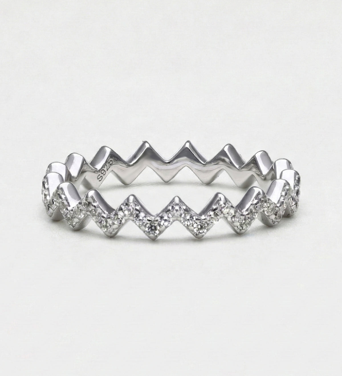Pave Zig Ring in 925 Silver with High Quality Simulated Diamonds - Ash & Harry