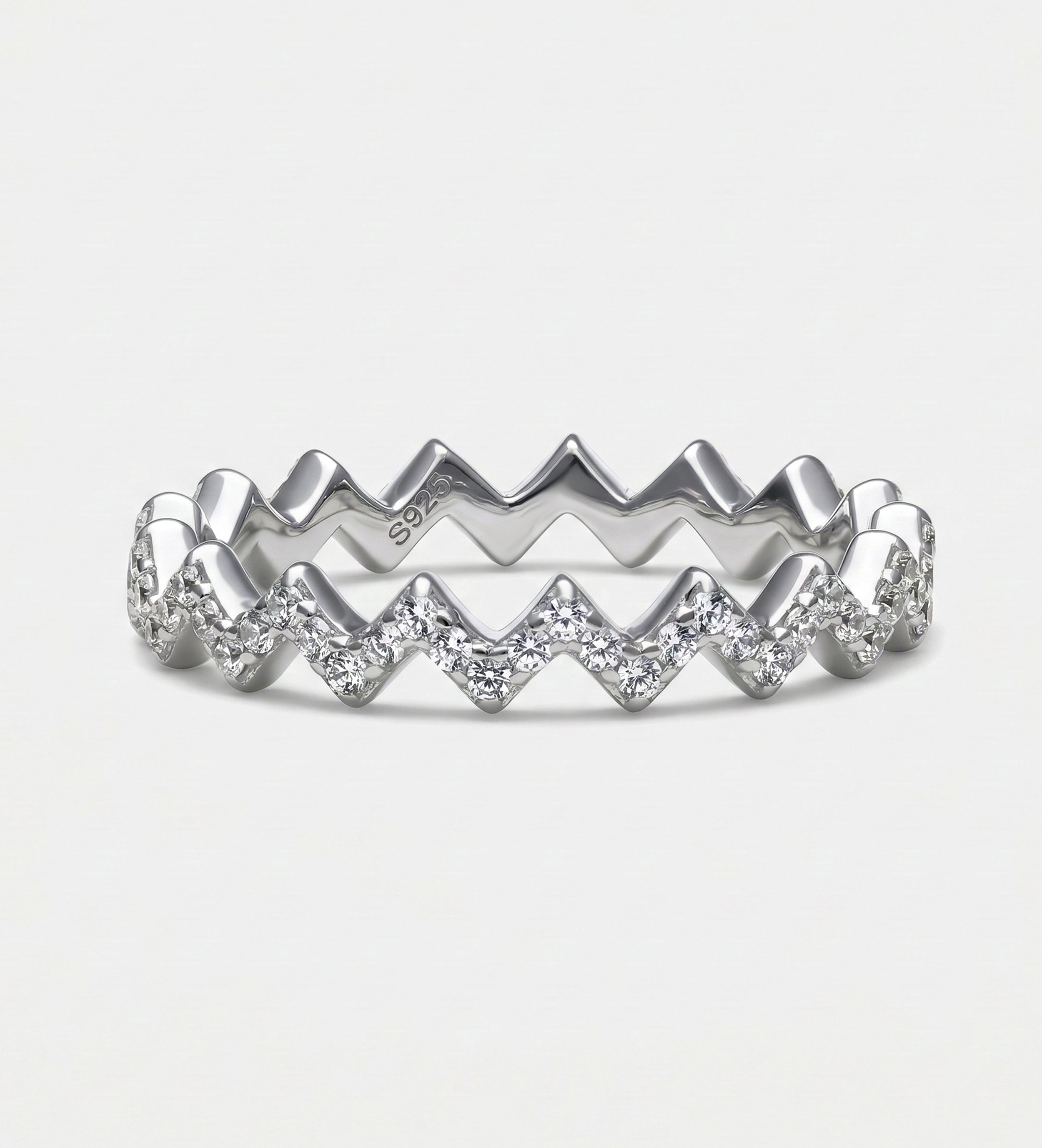 Pave Zig Ring in 925 Silver with High Quality Simulated Diamonds - Ash & Harry