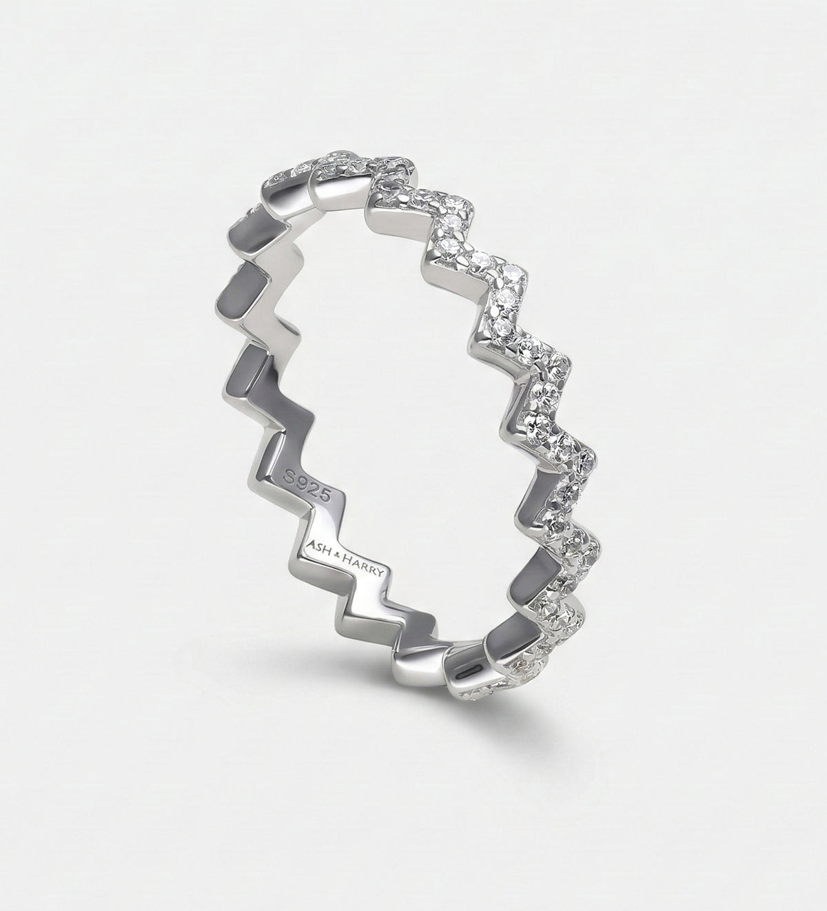 Pave Zig Ring in 925 Silver with High Quality Simulated Diamonds - Ash & Harry