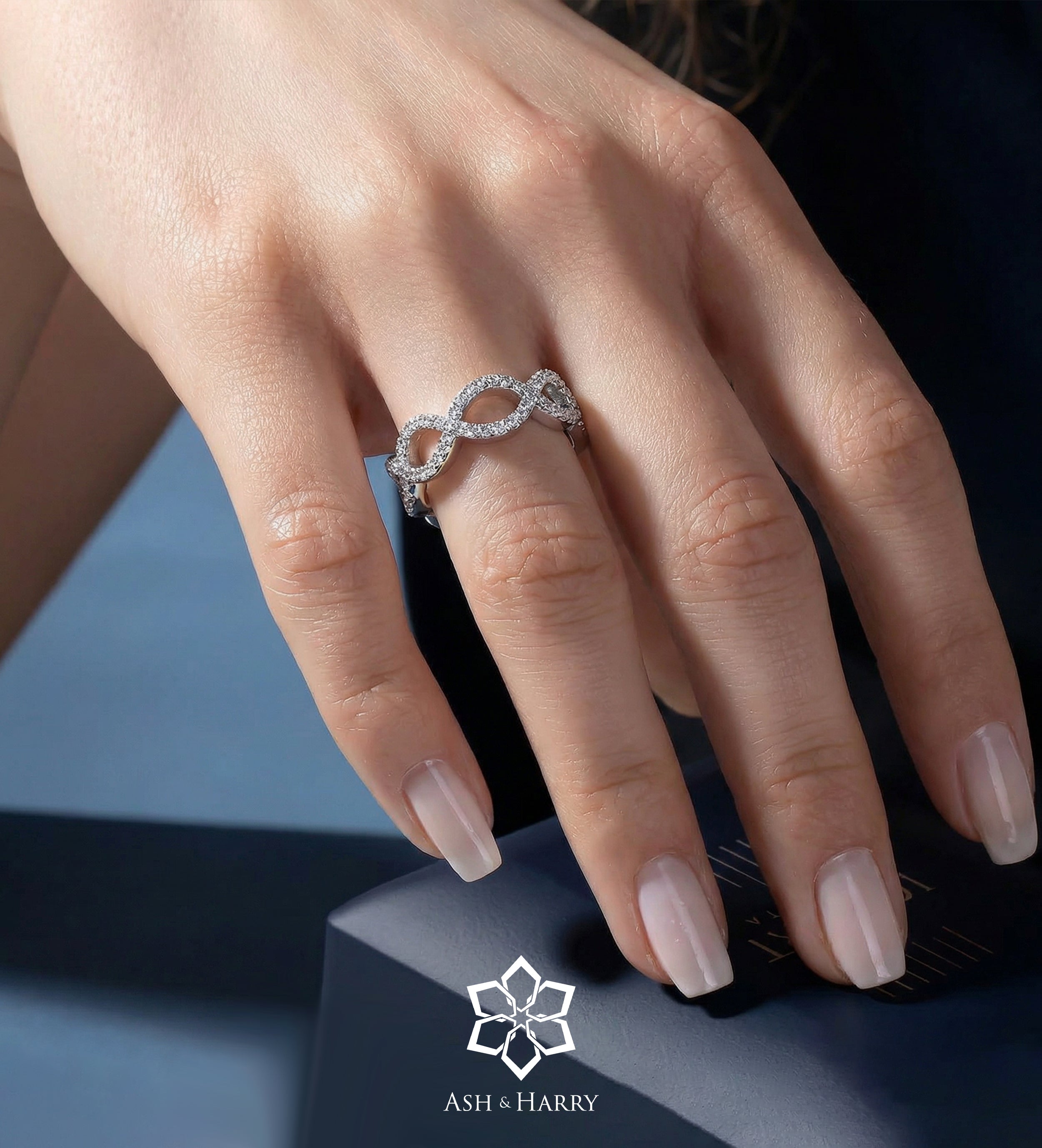 Pave Infinity Loop Ring In 925 Silver High Quality Simulated Diamonds - Ash & Harry