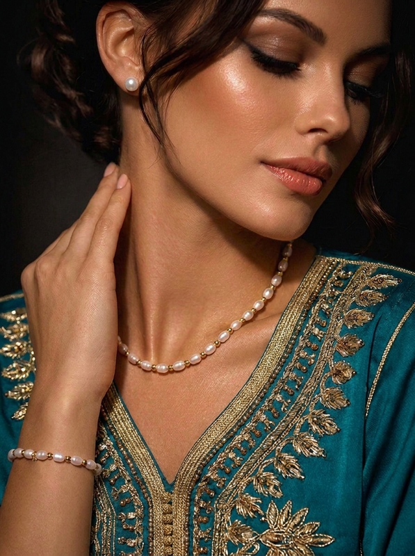 Pearl Beaded Full Set in Gold - 3 Items