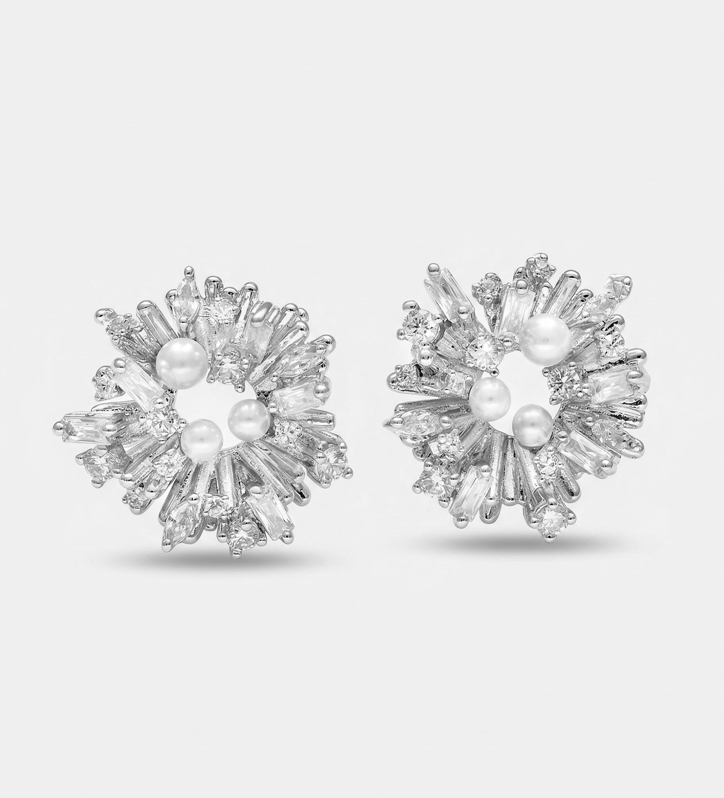 Pearl Frost Wreath Earrings with Pearls and Simulated Diamond - Ash & Harry