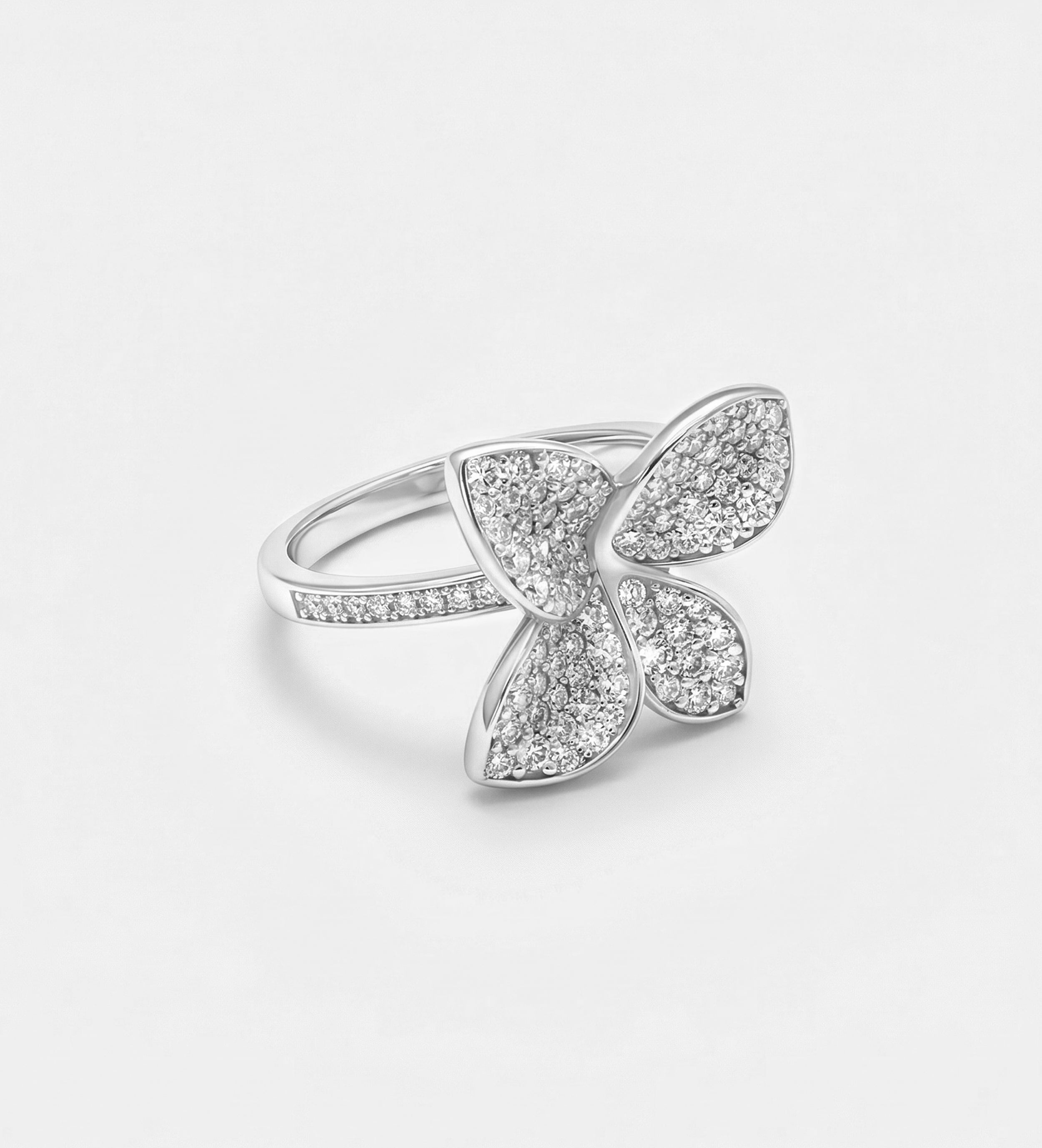 Petal Pave Statement Ring in 925 Silver with High - Quality Simulated Diamonds - Ash & Harry
