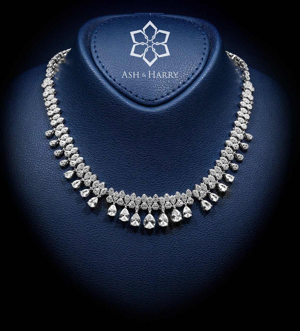 Portofino White Bridal Full Set with Graduated Cluster Centerpiece in Brilliant - Cut Simulated Diamonds, Rhodium Plated - Ash & Harry
