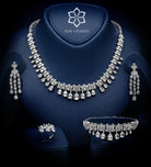 Portofino White Bridal Full Set with Graduated Cluster Centerpiece in Brilliant - Cut Simulated Diamonds, Rhodium Plated - Ash & Harry