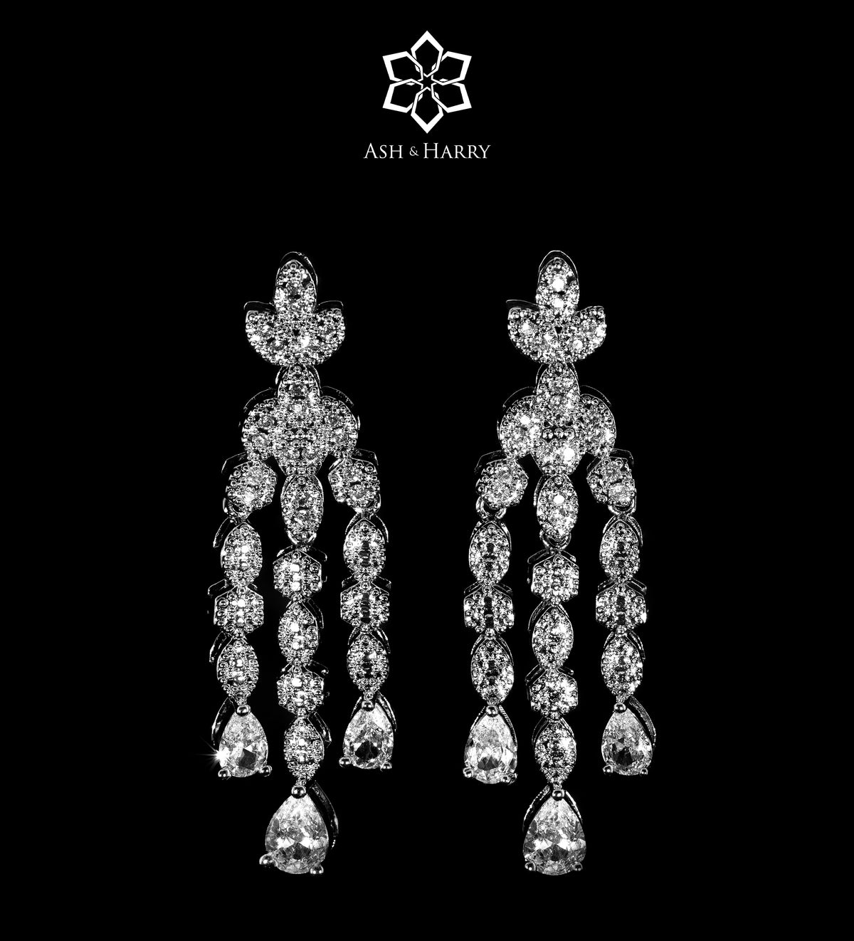 Portofino White Bridal Full Set with Graduated Cluster Centerpiece in Brilliant - Cut Simulated Diamonds, Rhodium Plated - Ash & Harry