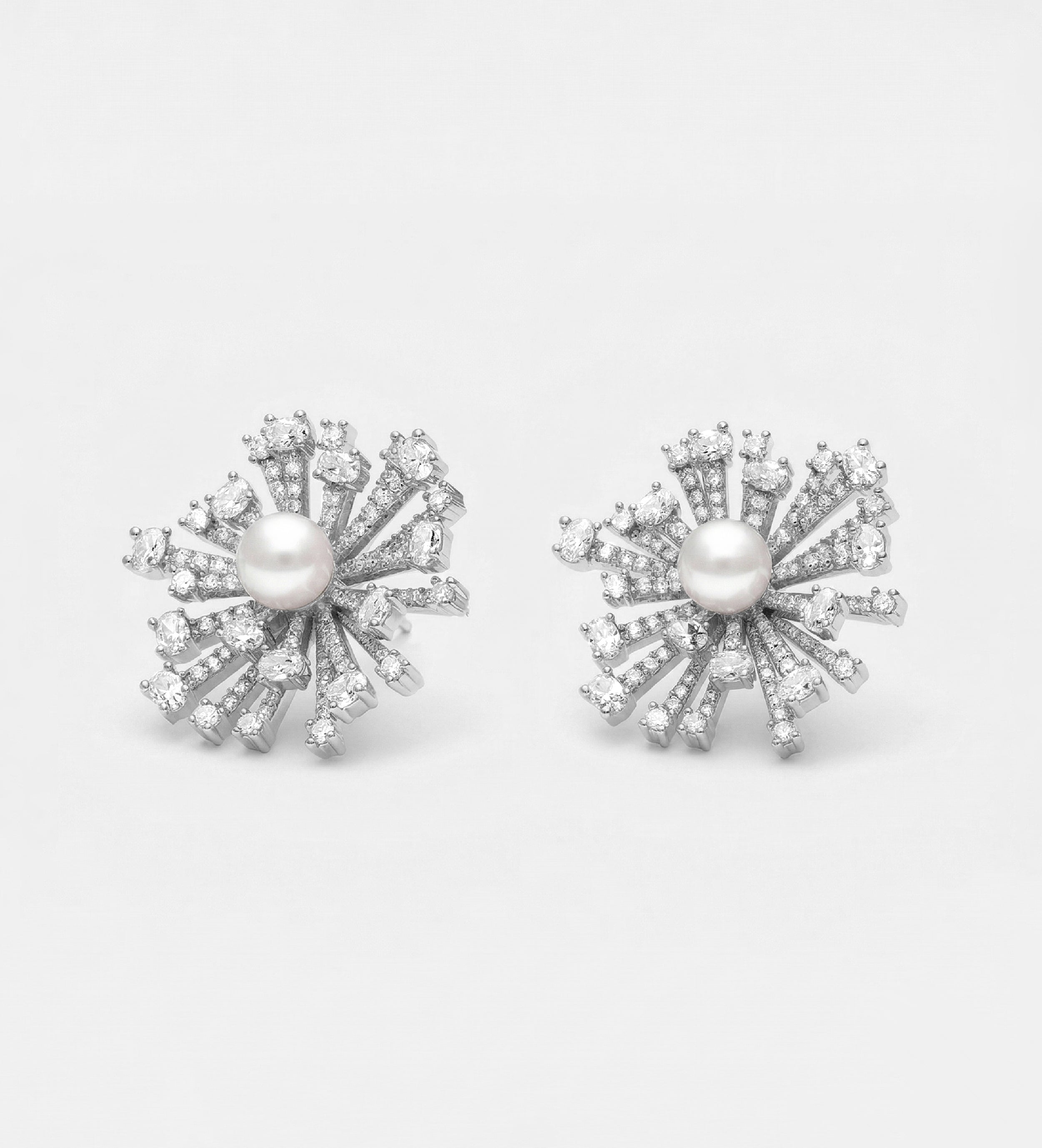 Radiant Starburst Studs With Pearl and High Quality Simulated Diamonds - Ash & Harry