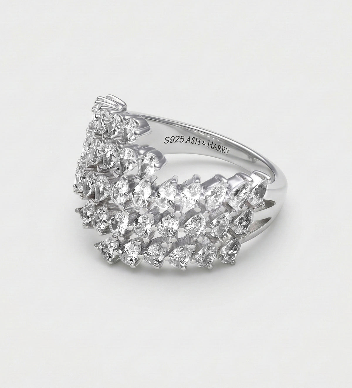 Radiant Wave Diamond Cluster Band in High Quality Certified Lab Crafted Stones In 925 Silver - Ash & Harry
