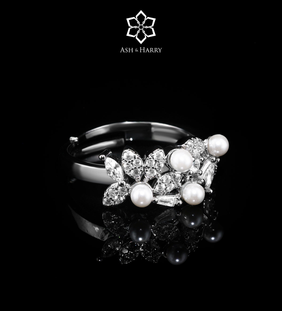 Reem Pearl Luxury Bridal Full Set in High Quality Simulated Diamonds Rhodium Plated - Ash & Harry