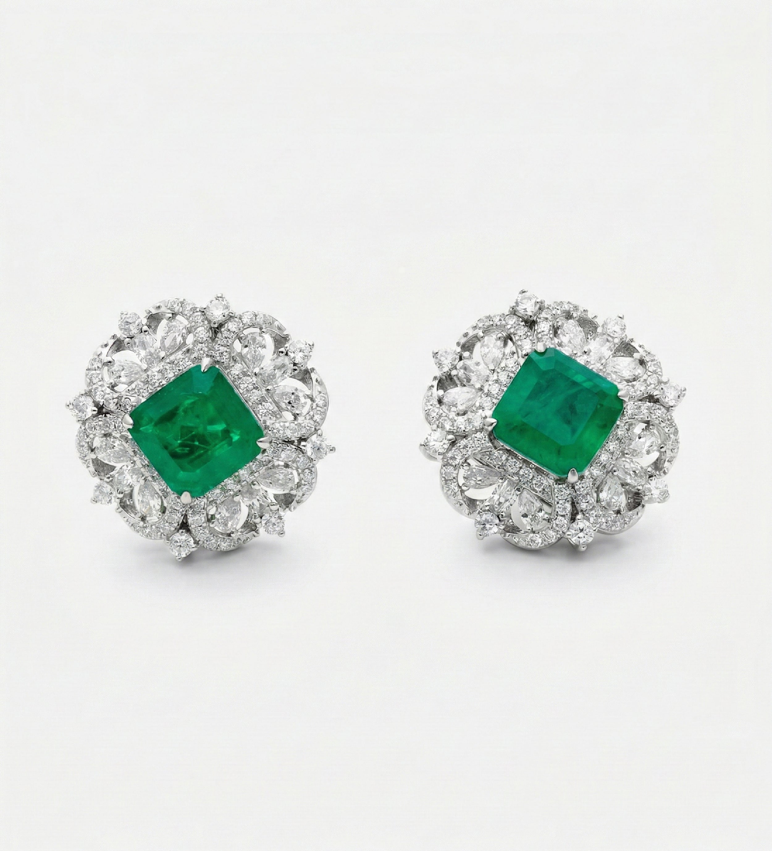 Regal Emerald Studs in 925 Silver High Quality Simulated Diamonds and Emerald Stones - Ash & Harry