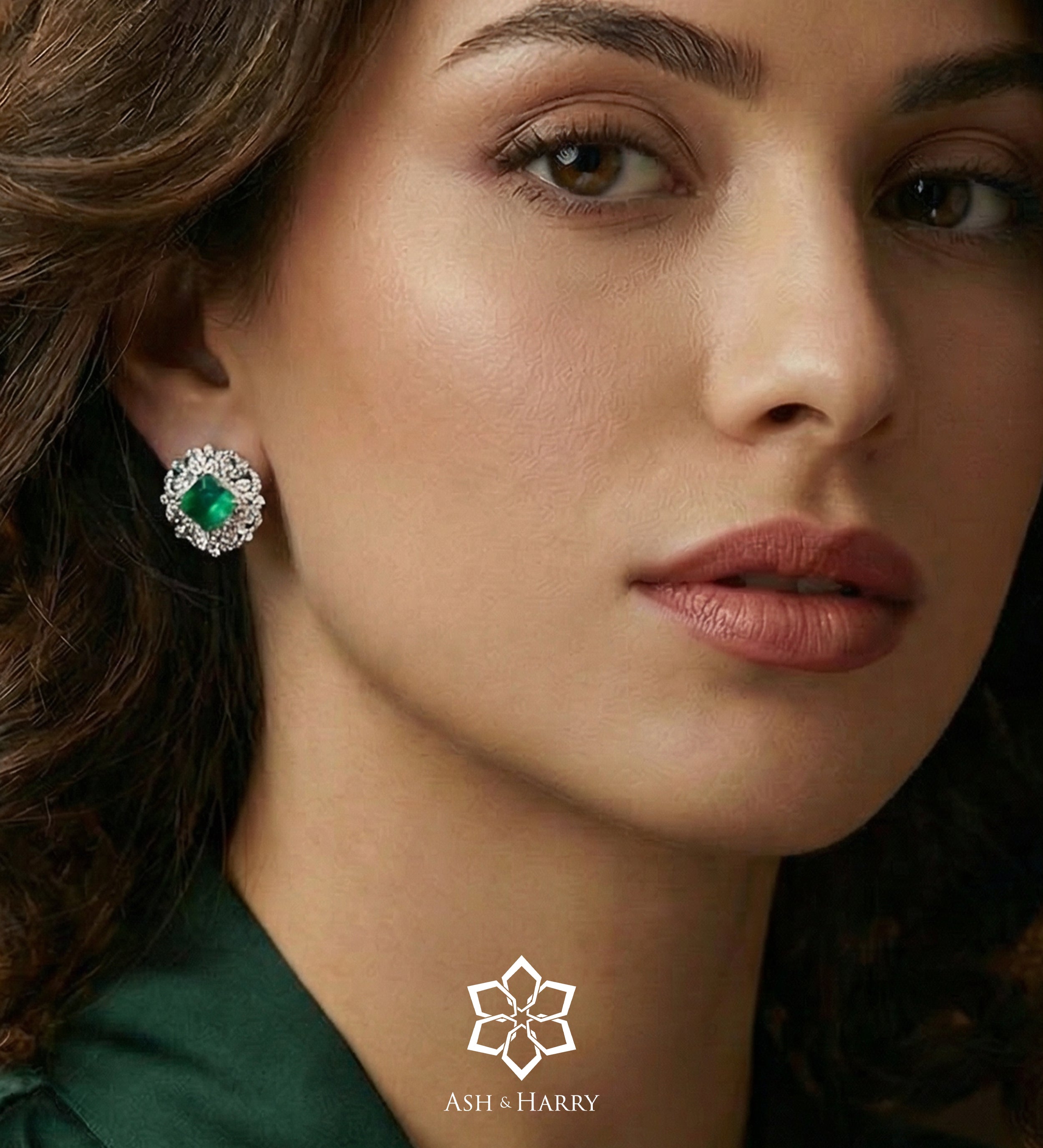 Regal Emerald Studs in 925 Silver High Quality Simulated Diamonds and Emerald Stones - Ash & Harry