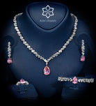 Riviera Signature Pink Pear - Drop Solitaire Bridal Set with Premium Simulated Diamonds in Mirror - Polished Rhodium - Ash & Harry