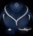 Roya White Luxury Bridal Full Set with High - Quality Simulated Diamonds in Rhodium Plated Finish - Ash & Harry