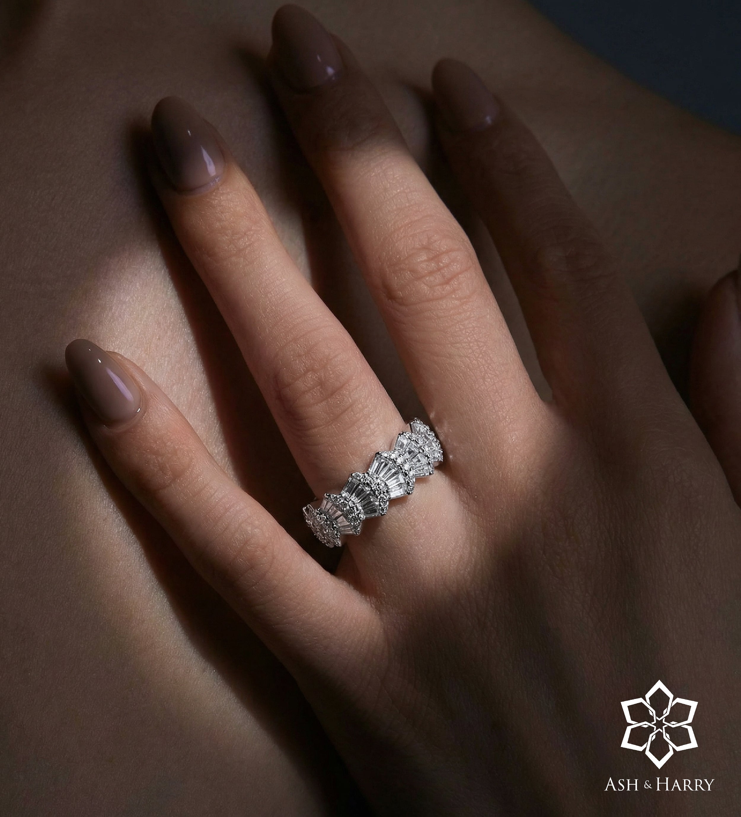 Scallop Shell Ring in 92.5 Silver with High - Quality Simulated Diamonds - Ash & Harry