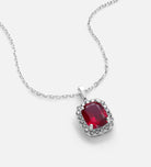 Scarlet Ruby Cushion Pendant in 925 Silver High Quality Simulated Diamonds and Crafted Ruby Stone - Ash & Harry