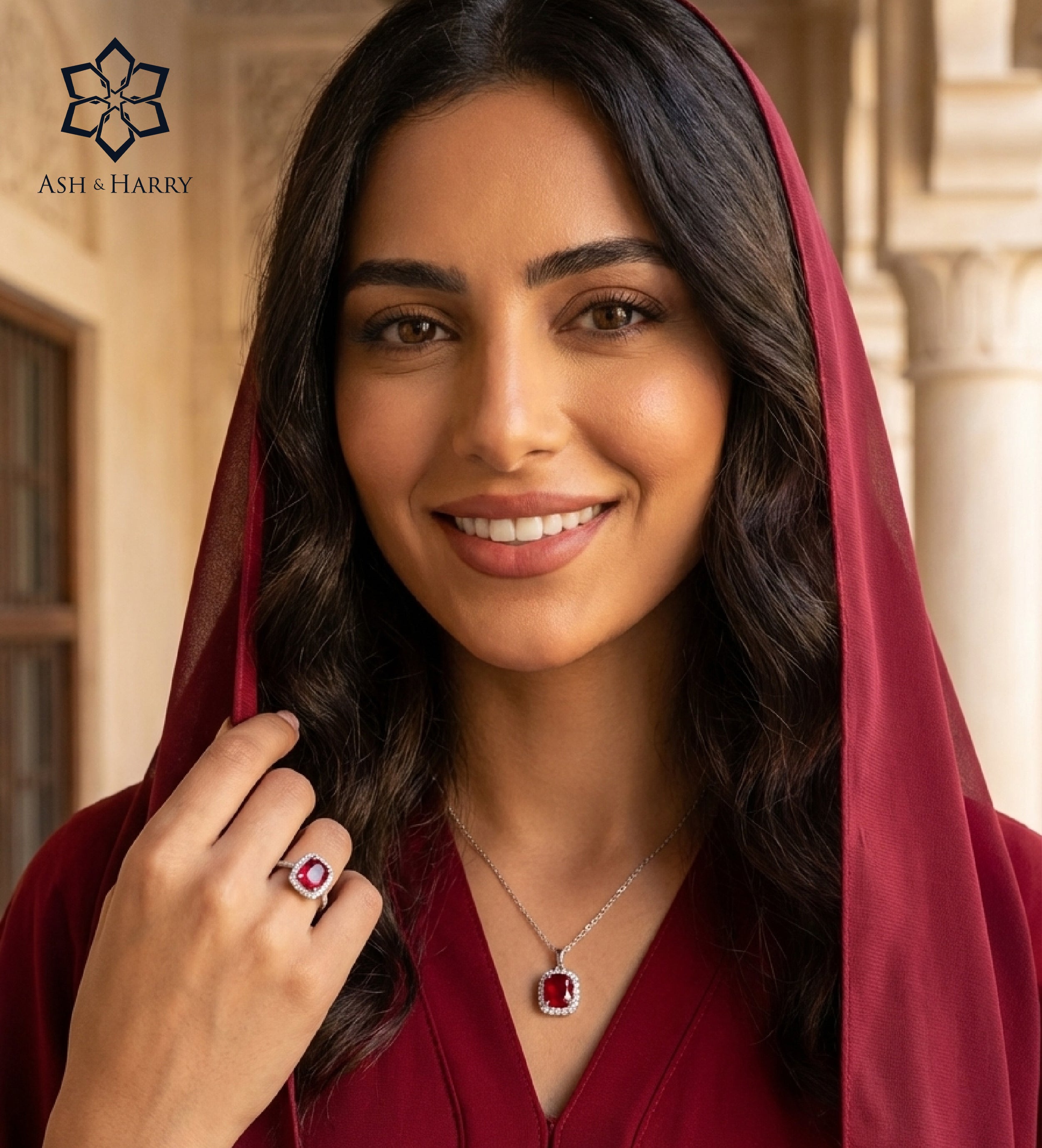 Scarlet Ruby Cushion Pendant in 925 Silver High Quality Simulated Diamonds and Crafted Ruby Stone - Ash & Harry
