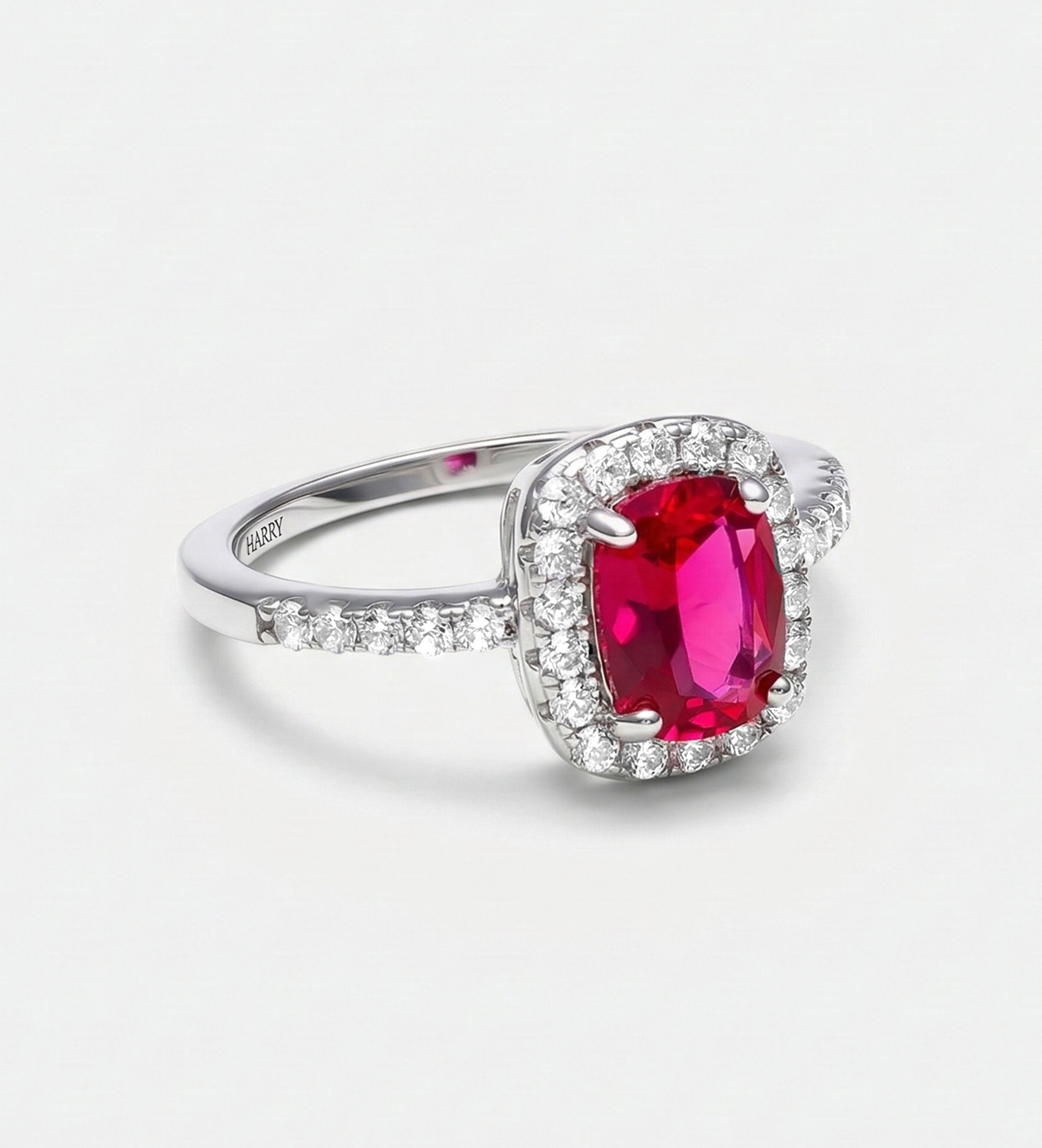 Scarlet Ruby Cushion Ring in 925 Silver High Quality Simulated Diamonds and Crafted Ruby Stone - Ash & Harry