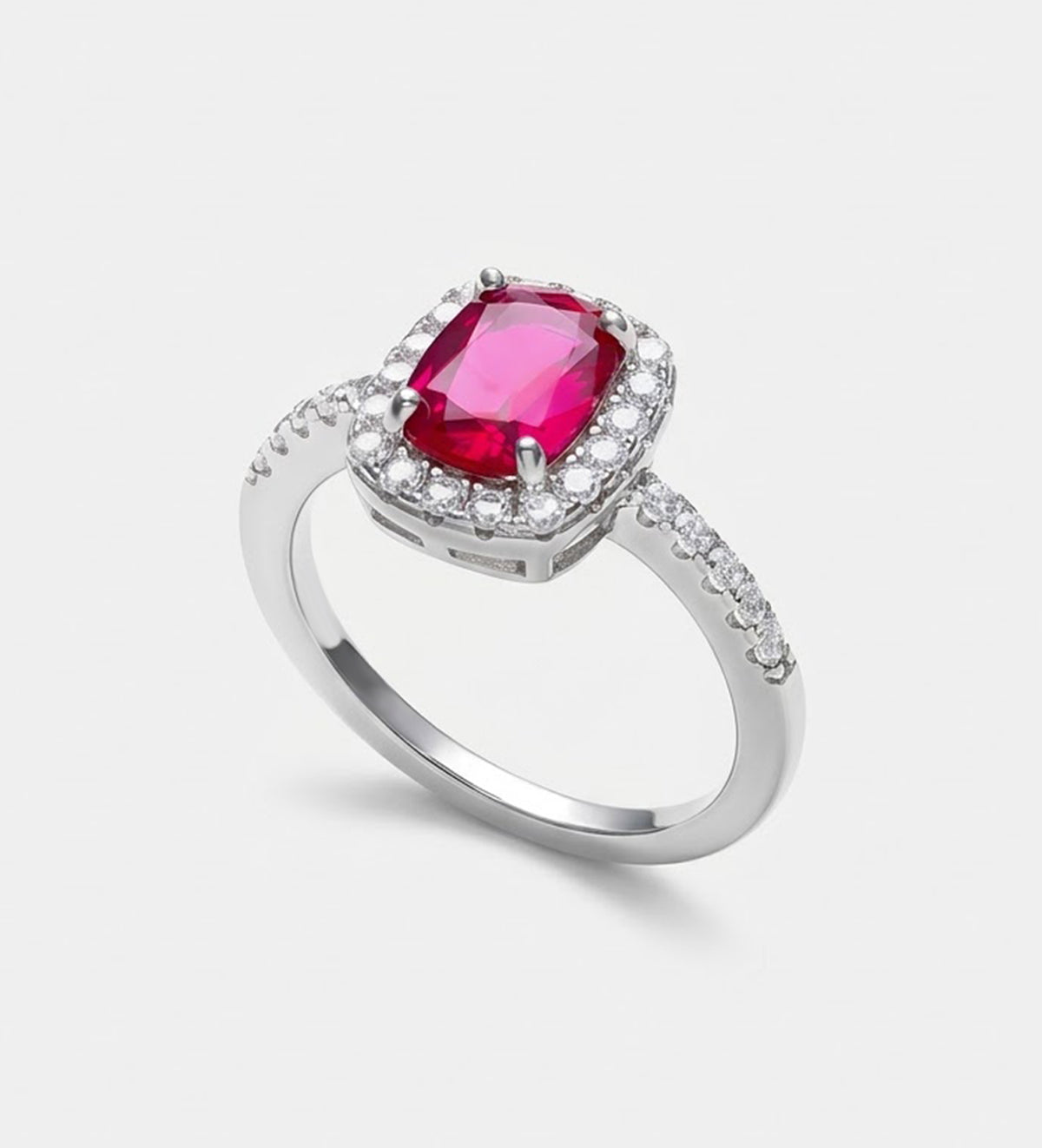 Scarlet Ruby Cushion Ring in 925 Silver High Quality Simulated Diamonds and Crafted Ruby Stone - Ash & Harry