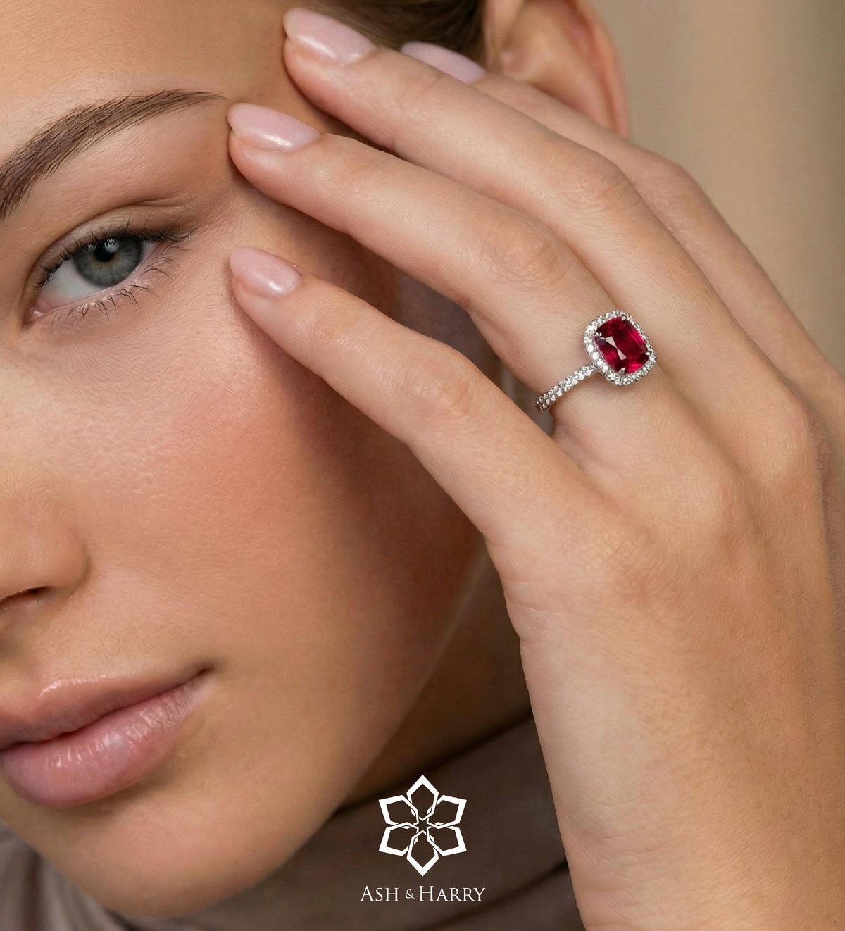 Scarlet Ruby Cushion Ring in 925 Silver High Quality Simulated Diamonds and Crafted Ruby Stone - Ash & Harry