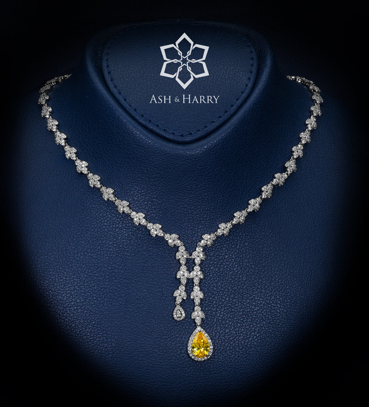 Shams Royal Yellow Bridal Full Set with Canary Yellow Simulated Diamond Centerpiece and White Simulated Diamonds, Rhodium Plated - Ash & Harry