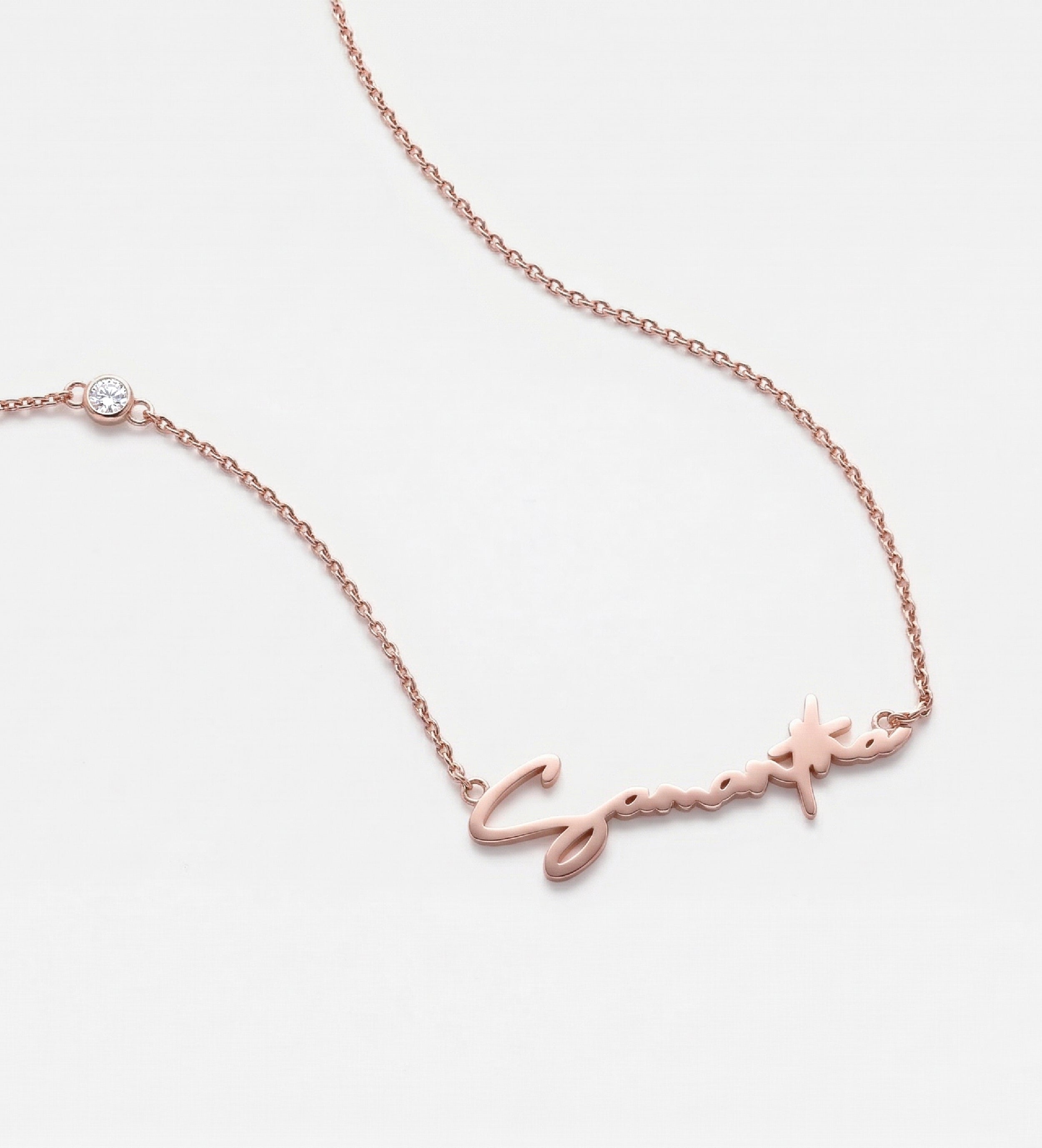 Signature Script Name Necklace With Lab Diamond in 18K Rose Gold Plating on 925 Silver - Ash & Harry