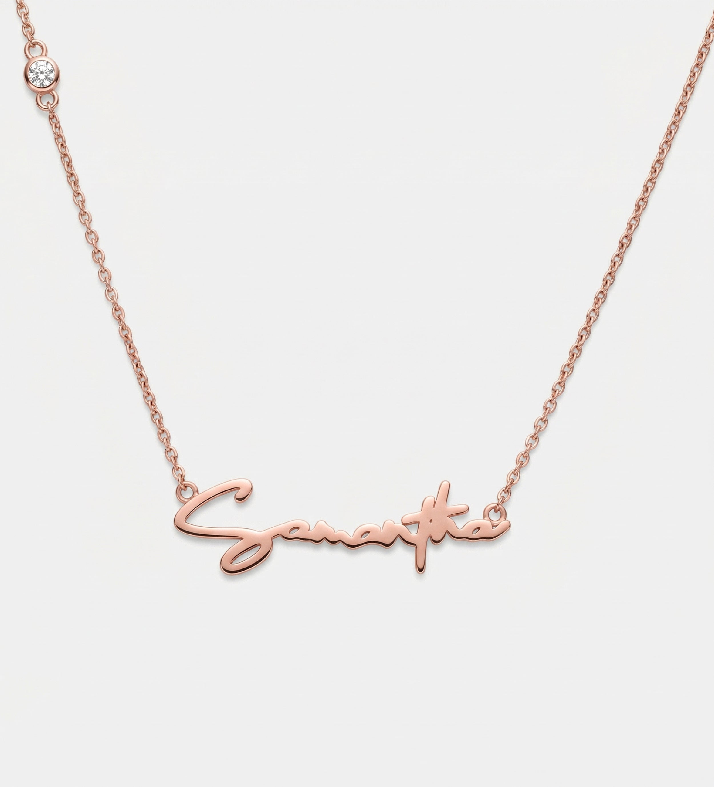 Signature Script Name Necklace With Lab Diamond in 18K Rose Gold Plating on 925 Silver - Ash & Harry