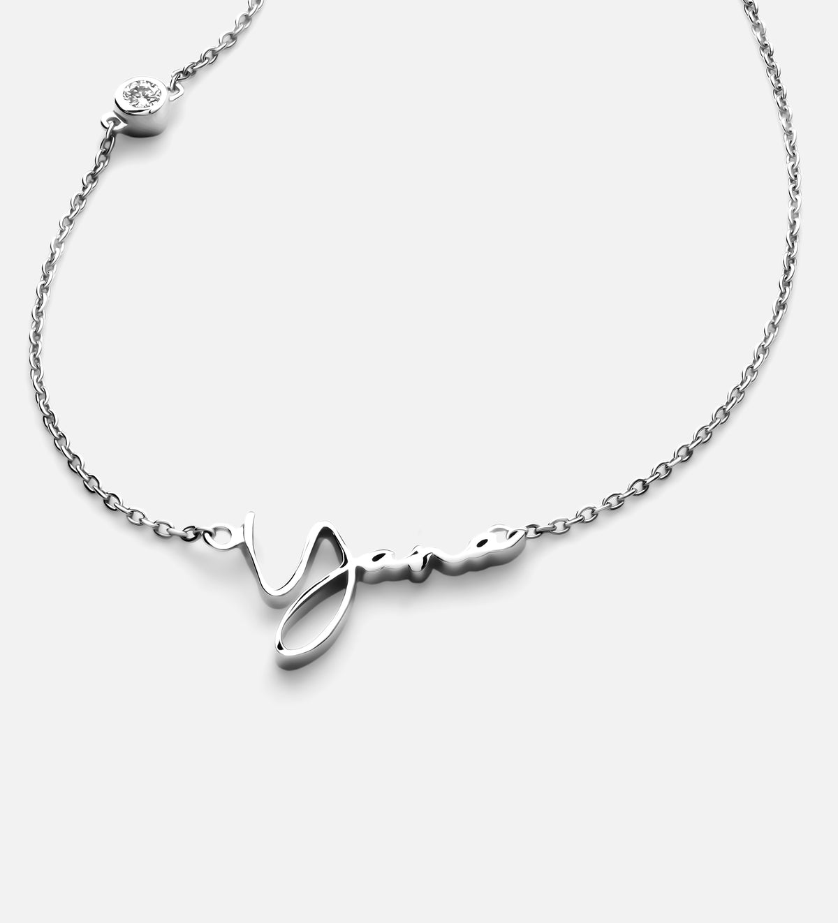Signature Script Name Necklace With Lab Diamond in Rhodium Plating on 925 Silver - Ash & Harry