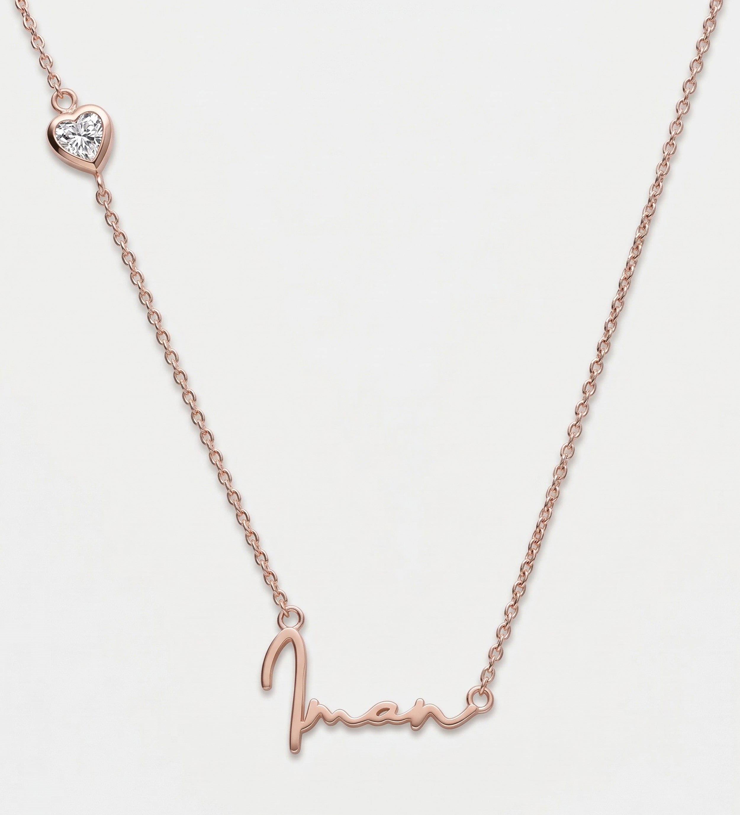 Signature Script Name Necklace With 0.2CT Lab Diamond in 18K Rose Gold Plating on 925 Silver - Ash & Harry