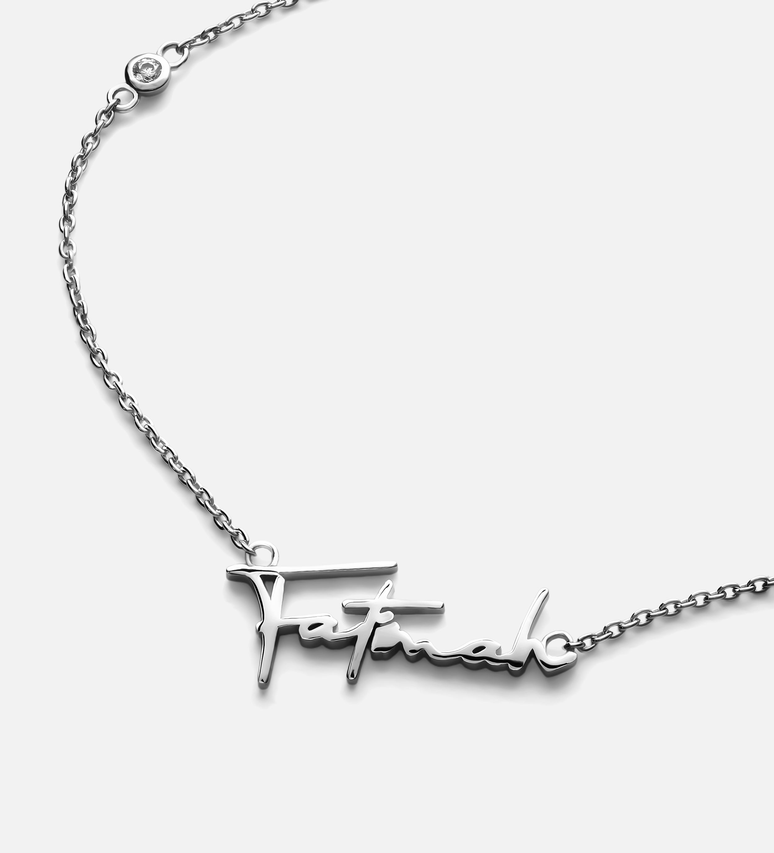 Signature Script Name Necklace With Lab Diamond in Rhodium Plating on 925 Silver - Ash & Harry