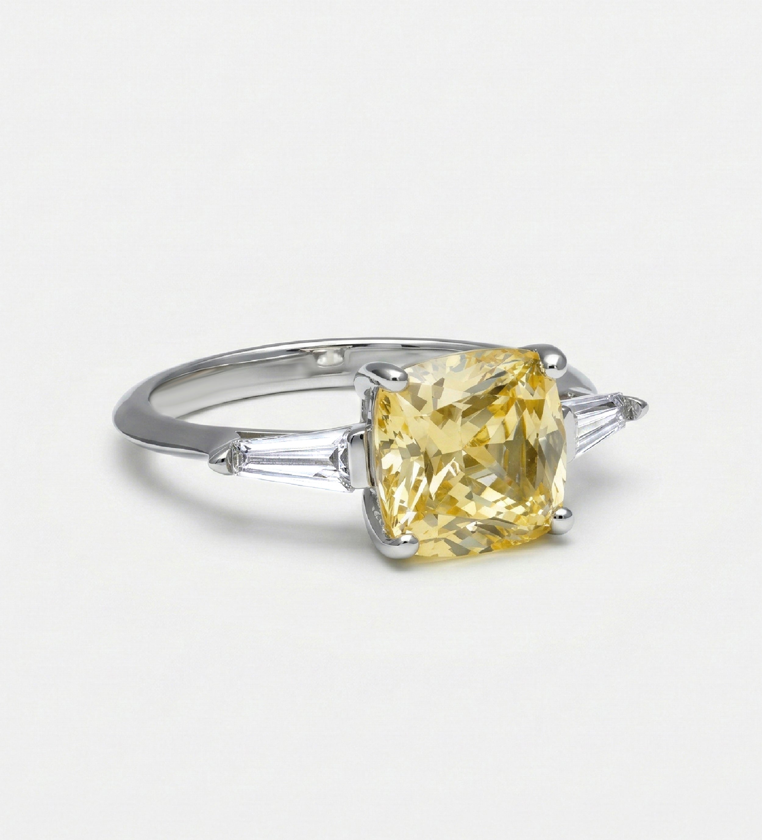 Solara Cushion Ring in 925 Silver with High Quality Simulated White and Canary Diamonds - Ash & Harry
