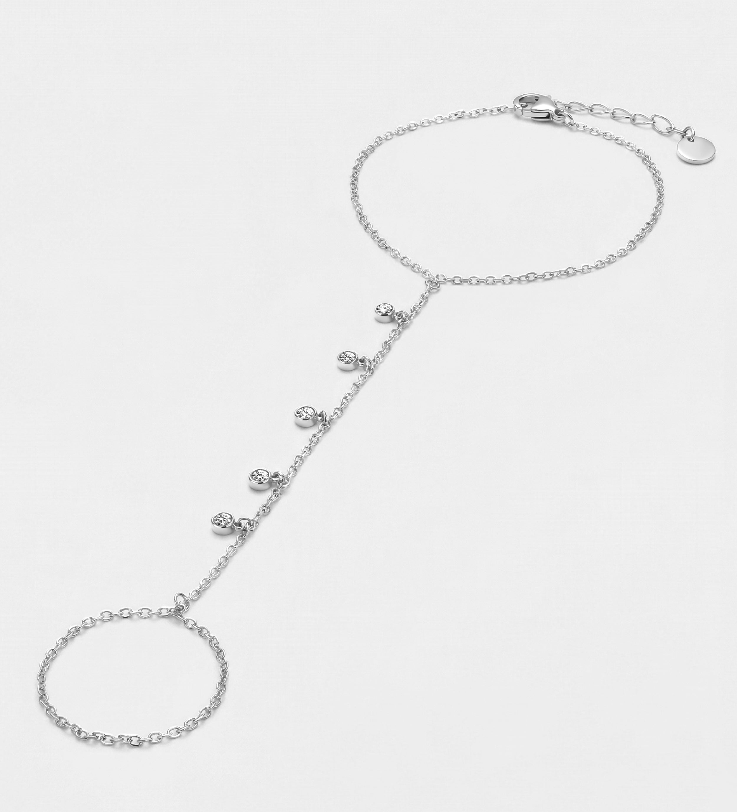 Stardrop Cascade Hand Chain in Silver With High Quality Simulated Diamonds - Ash & Harry