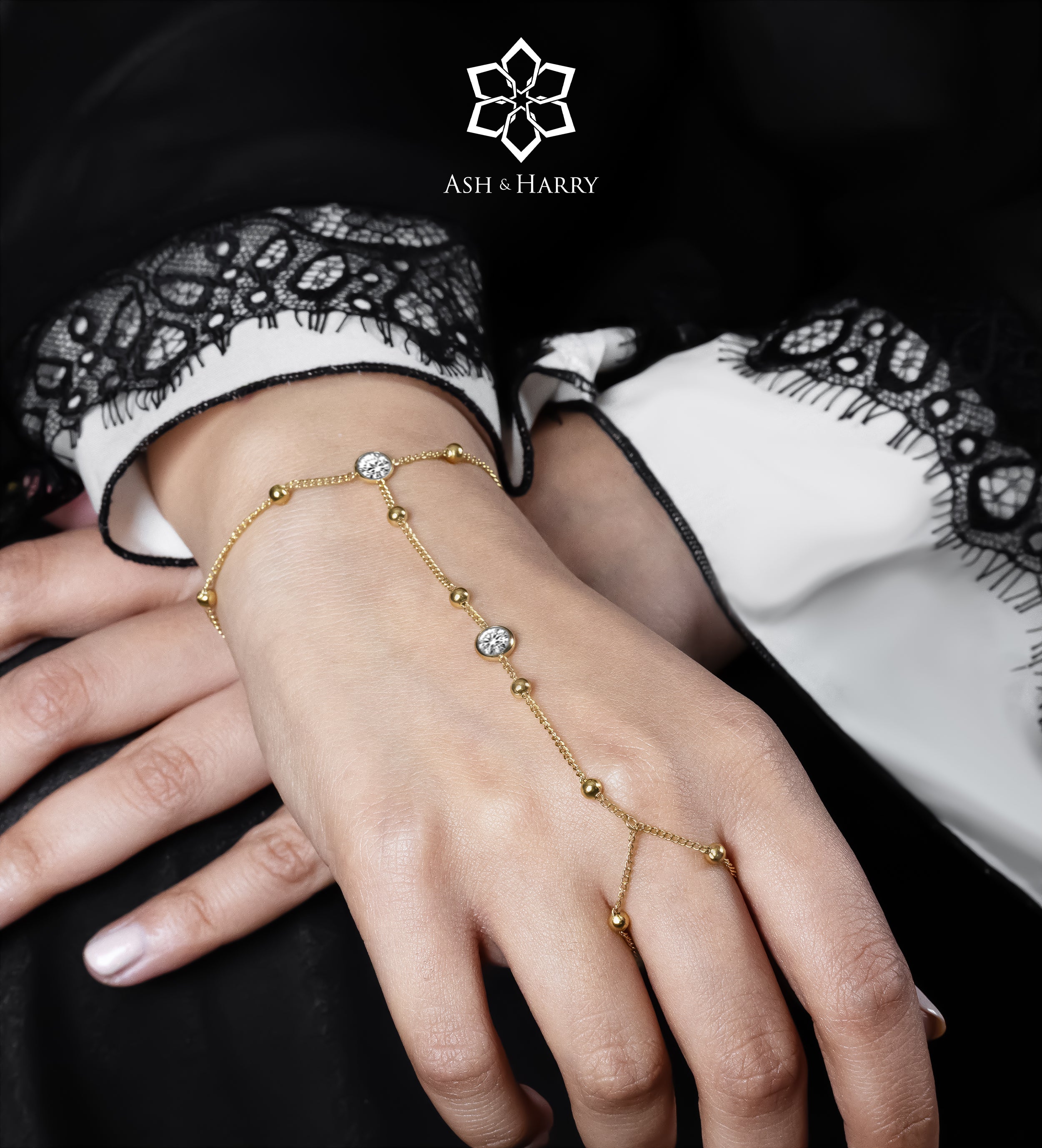 Starlink Bezel Hand Chain in Gold With High Quality Simulated Diamonds - Ash & Harry