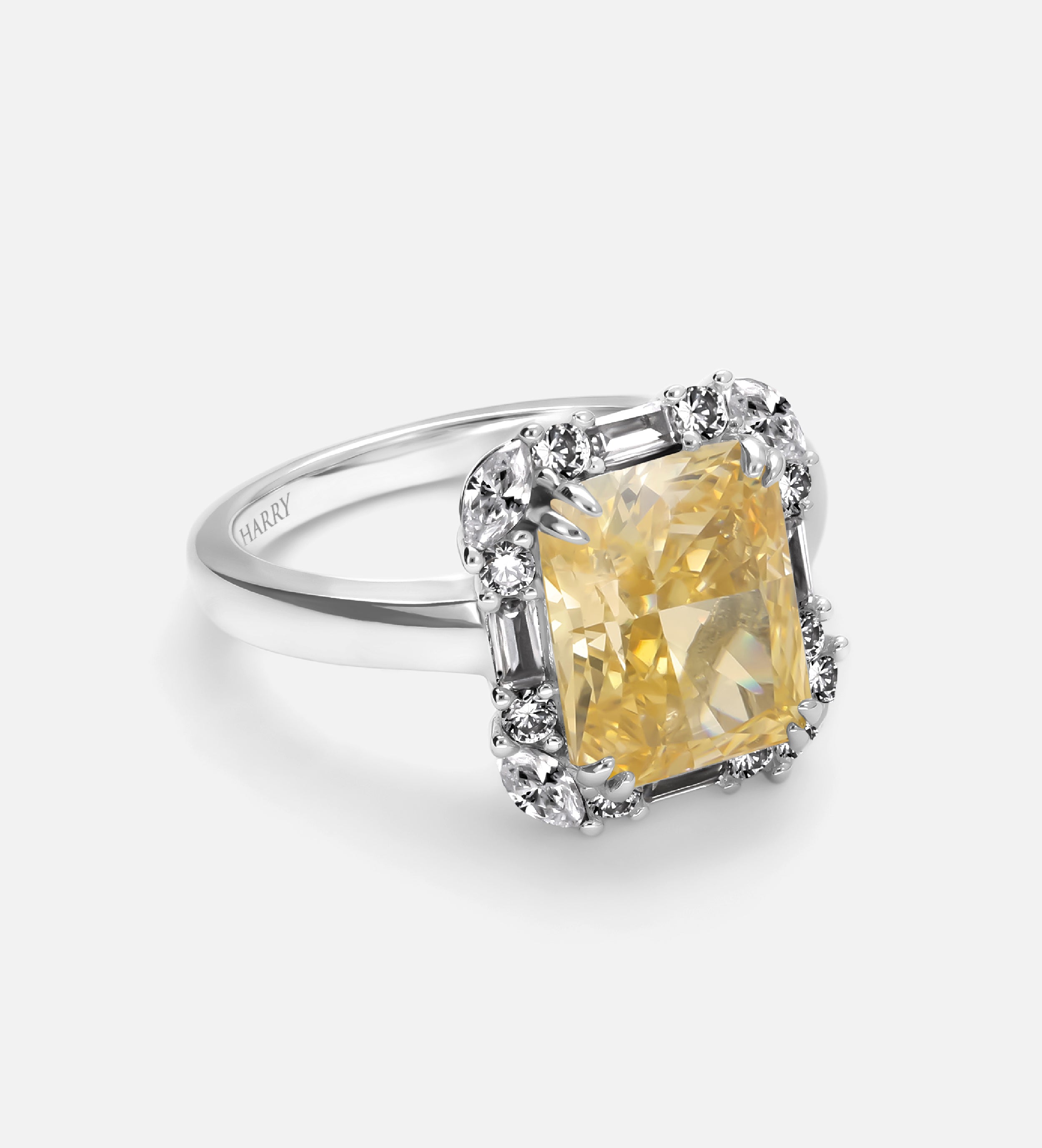 Sunset Halo Ring in 925 Silver with High Quality Simulated White and Crafted Canary Diamonds - Ash & Harry