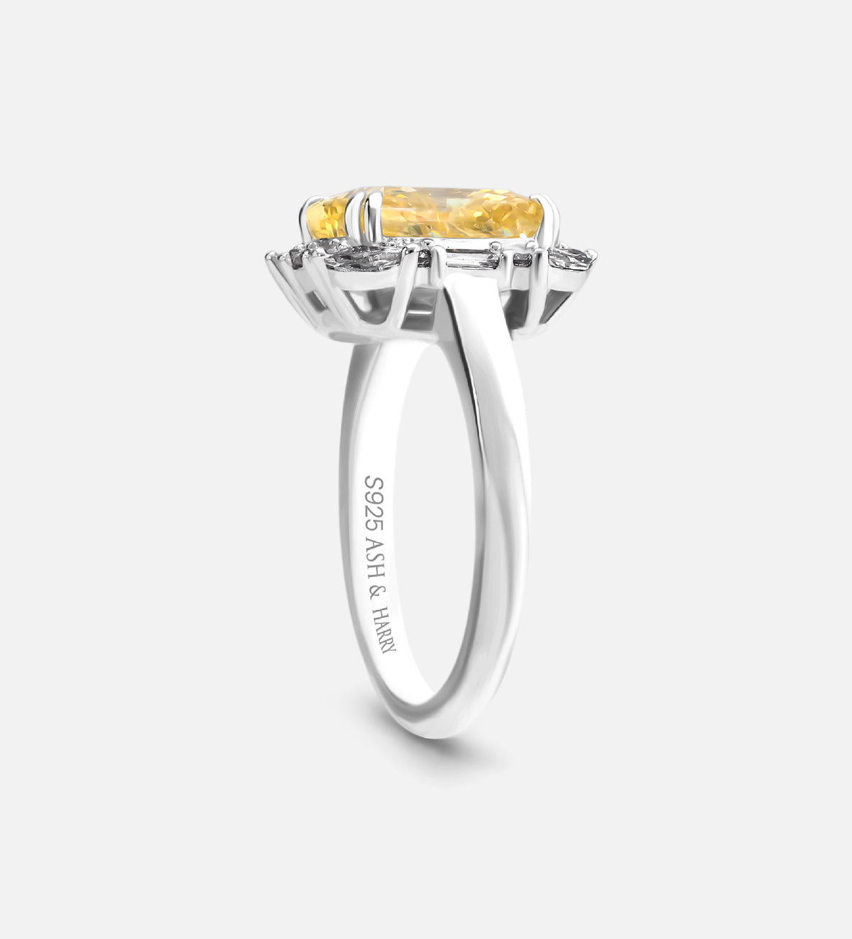 Sunset Halo Ring in 925 Silver with High Quality Simulated White and Crafted Canary Diamonds - Ash & Harry