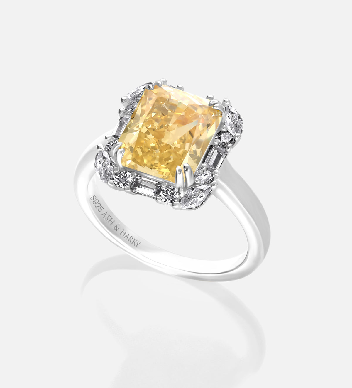 Sunset Halo Ring in 925 Silver with High Quality Simulated White and Crafted Canary Diamonds - Ash & Harry