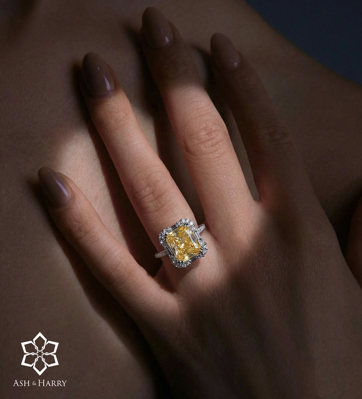 Sunset Halo Ring in 925 Silver with High Quality Simulated White and Crafted Canary Diamonds - Ash & Harry